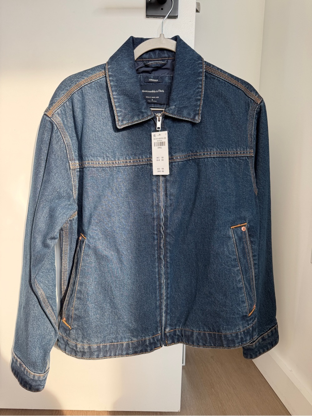 Abercrombie & Fitch Navy Blue Denim Zip-Front Bomber Jacket